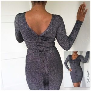 BEBE Bodycon Bandage Dress S | Grey Shimmer